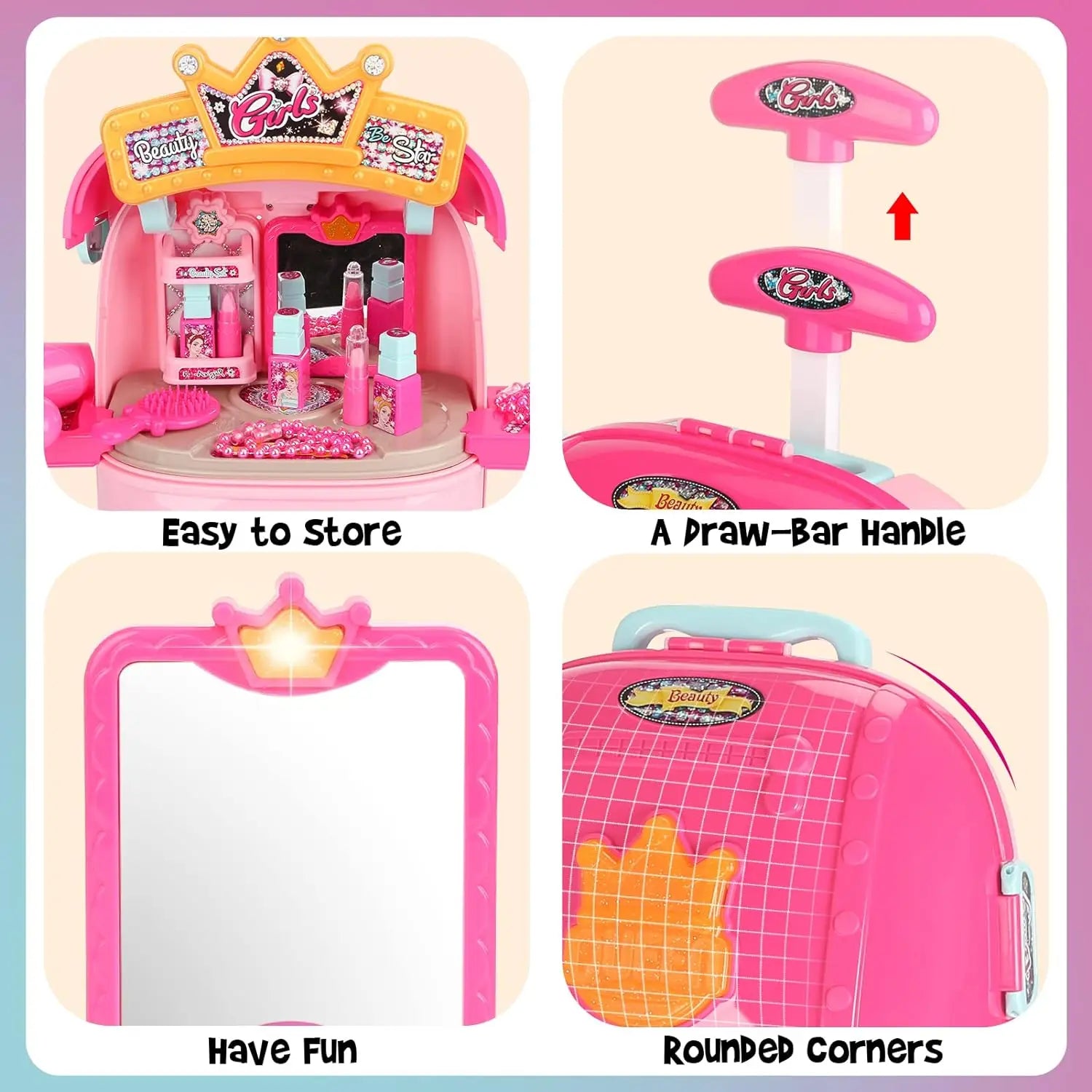 KTX-500051 Kids Pretend Play Cosmetic Makeup Kit - 2 in 1 Makeup Case for Girls Ages 2 to 13