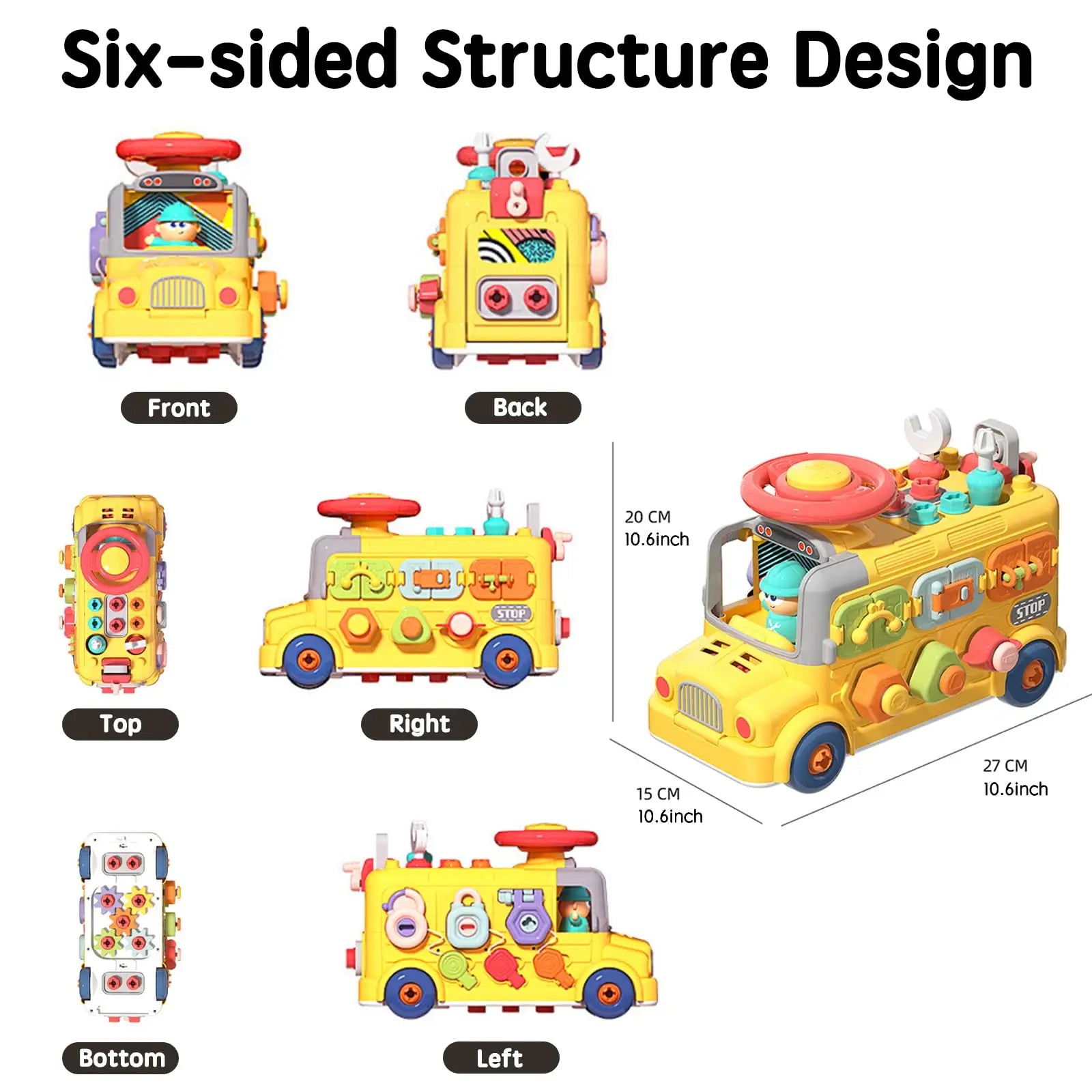 HKM-500179 Take Apart Construction Vehicle Educational Toy for Kids - DIY Engineering Bus with Screw and Nail Assembly