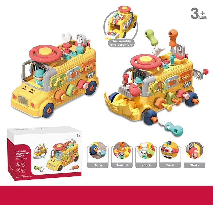 HKM-500179 Take Apart Construction Vehicle Educational Toy for Kids - DIY Engineering Bus with Screw and Nail Assembly