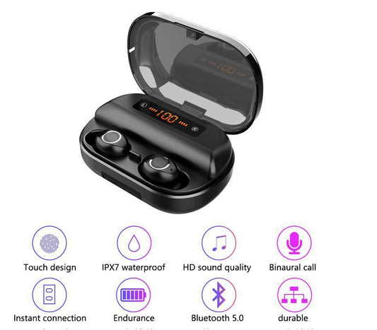 HKM-500435 Bluetooth Wireless Stereo Earbuds with Battery Display and Voice Control