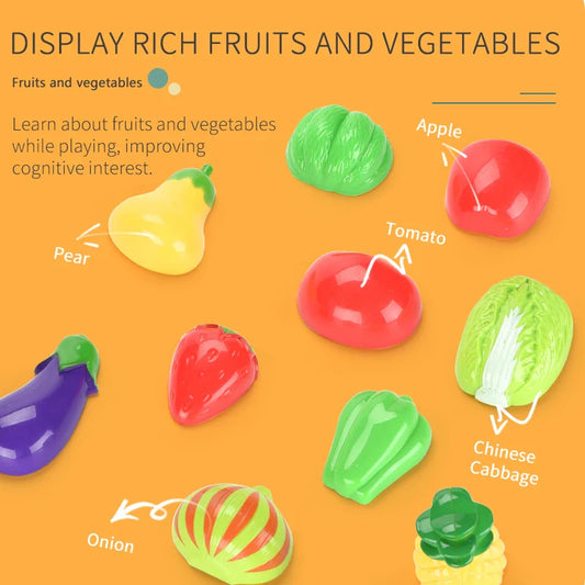 KTX-500627 Colorful Fruit and Vegetable Cutting Play Set for Pretend Kitchen Fun, Suitable for Ages 2-4