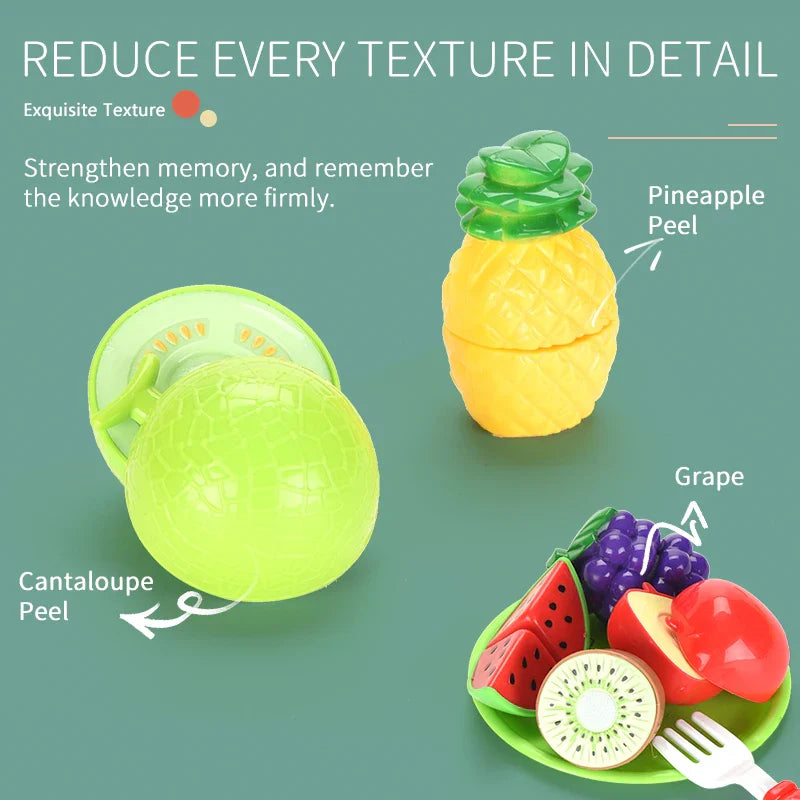 KTX-500627 Colorful Fruit and Vegetable Cutting Play Set for Pretend Kitchen Fun, Suitable for Ages 2-4