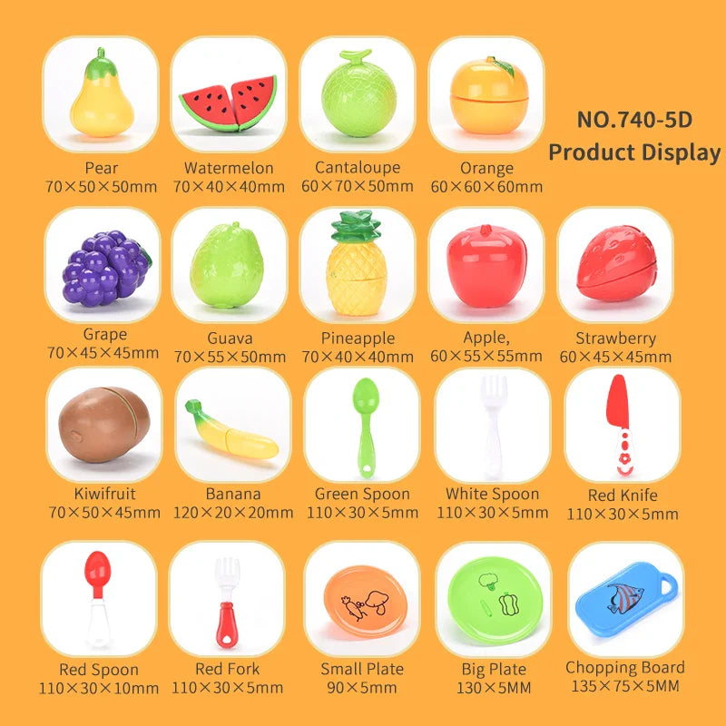 KTX-500627 Colorful Fruit and Vegetable Cutting Play Set for Pretend Kitchen Fun, Suitable for Ages 2-4