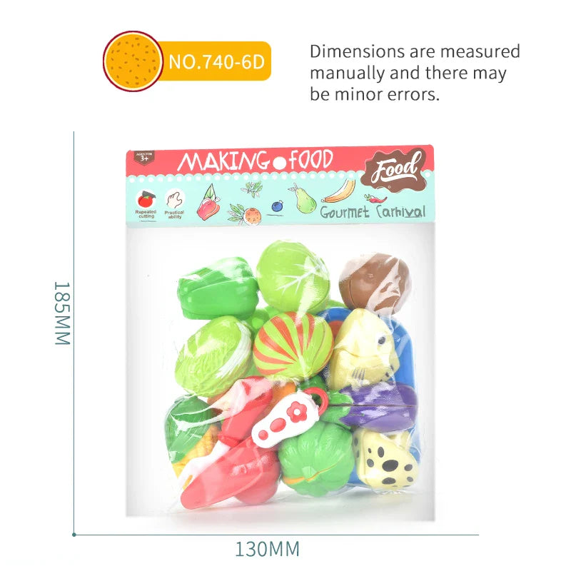 KTX-500627 Colorful Fruit and Vegetable Cutting Play Set for Pretend Kitchen Fun, Suitable for Ages 2-4