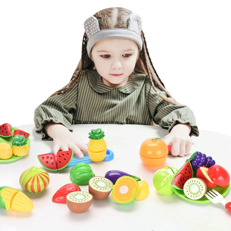 KTX-500627 Colorful Fruit and Vegetable Cutting Play Set for Pretend Kitchen Fun, Suitable for Ages 2-4
