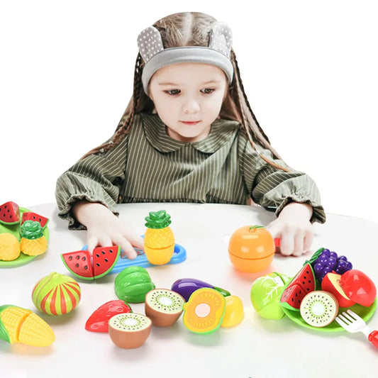 KTX-500627 Colorful Fruit and Vegetable Cutting Play Set for Pretend Kitchen Fun, Suitable for Ages 2-4