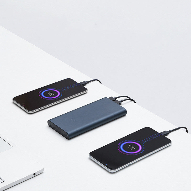 HKM-500755 10000mAh Dual-Port 18W Fast Charging Power Bank - Black/Silver, Polymer Lithium Ion Battery with USB Data Cable