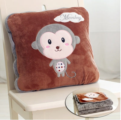 HKM-500819 Coral Velvet Dual-Purpose Car Blanket Cushion Pillow - Small and Thickened for Comfort