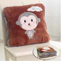 HKM-500819 Coral Velvet Dual-Purpose Car Blanket Cushion Pillow - Small and Thickened for Comfort