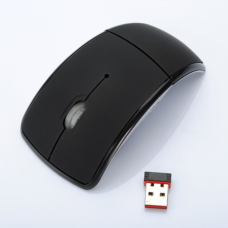 HKM-500883 Folding Wireless Optical Mouse - Creative Curved Design, 2.4GHz Connection, 1600 DPI, Multiple Colors Available
