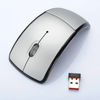 HKM-500883 Folding Wireless Optical Mouse - Creative Curved Design, 2.4GHz Connection, 1600 DPI, Multiple Colors Available