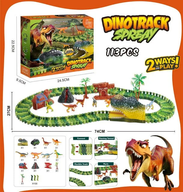 HKM-501331 Dinosaur Racing Track Construction Set with 113 Pieces for Kids Ages 2 to 13