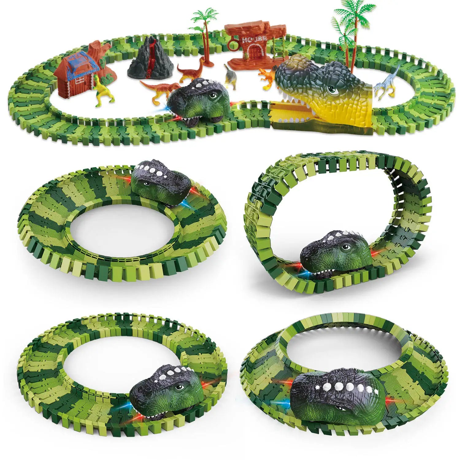 HKM-501331 Dinosaur Racing Track Construction Set with 113 Pieces for Kids Ages 2 to 13