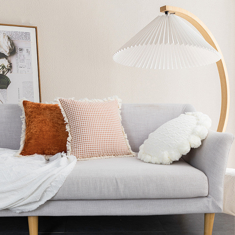 HKM-501331 Tassel Lace Modern Houndstooth Orange Cushion Cover - 45x45cm