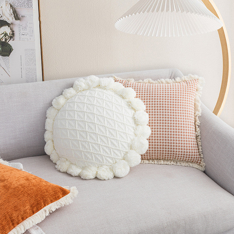 HKM-501331 Tassel Lace Modern Houndstooth Orange Cushion Cover - 45x45cm