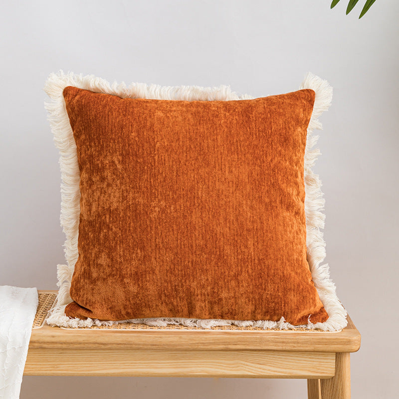 HKM-501331 Tassel Lace Modern Houndstooth Orange Cushion Cover - 45x45cm
