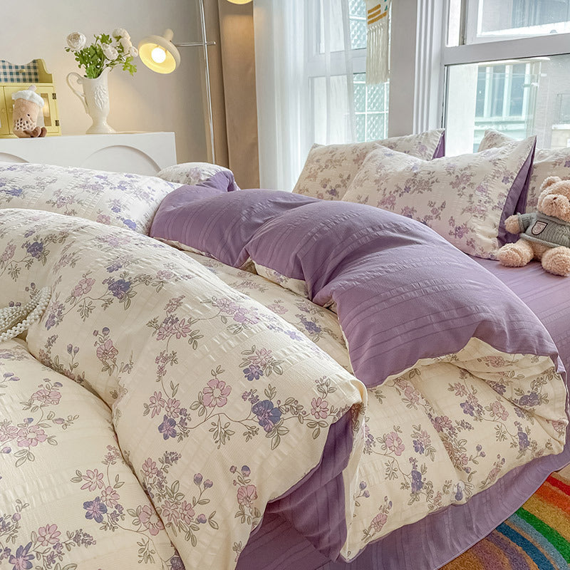HKM-501523 Soft Cotton Four-Piece Bed Sheet Set in Various Colors and Sizes