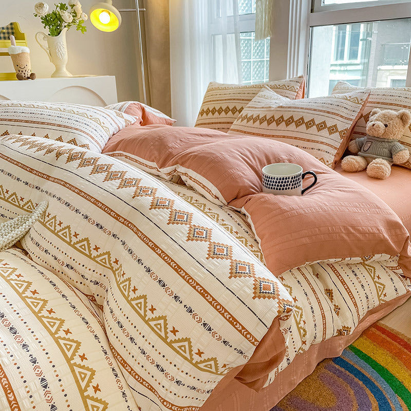 HKM-501523 Soft Cotton Four-Piece Bed Sheet Set in Various Colors and Sizes