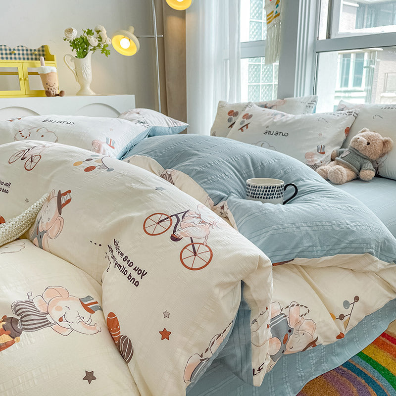 HKM-501523 Soft Cotton Four-Piece Bed Sheet Set in Various Colors and Sizes