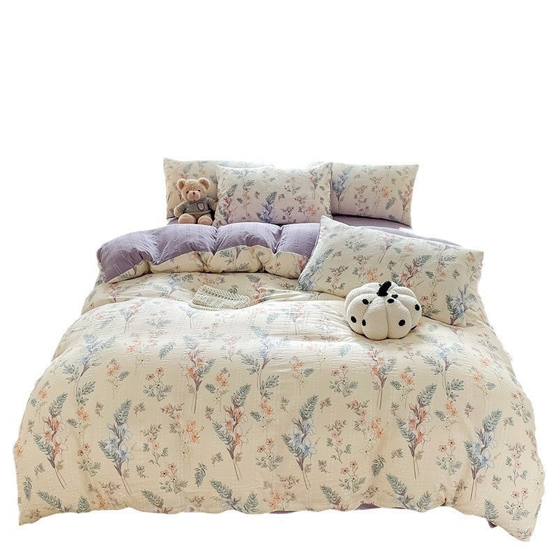 HKM-501523 Soft Cotton Four-Piece Bed Sheet Set in Various Colors and Sizes