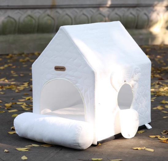HKM-501523 Universal Four Seasons Cat and Dog Room - Cozy Pet Bed in White and Blue, for Pets 2-6kg (55x38x48cm)