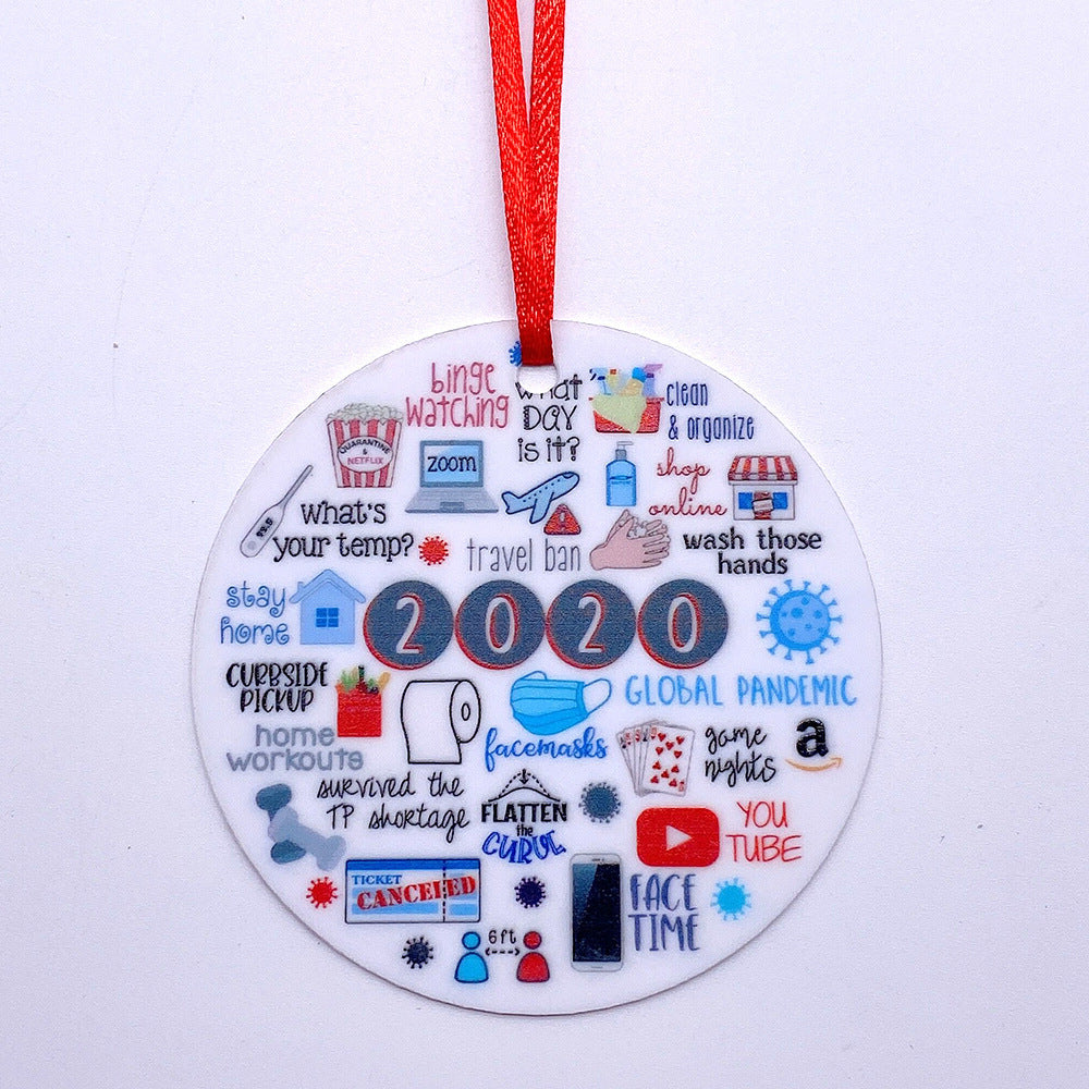 HKM-501651 Ceramic and Plexiglass Christmas Decorative Mask Ornament - 7x7CM, Thermal Transfer Printed Design