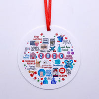 HKM-501651 Ceramic and Plexiglass Christmas Decorative Mask Ornament - 7x7CM, Thermal Transfer Printed Design