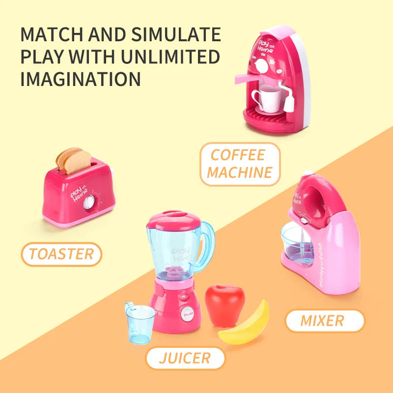 HKM-501779 4-in-1 Pretend Play Kitchen Appliance Set for Kids - Coffee Machine, Juicer, Mixer, Toaster
