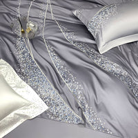 HKM-501843 Long-Staple Cotton Four-Piece Bedding Set with Embroidered Quilt Cover and Solid Color Design