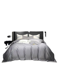HKM-501843 Long-Staple Cotton Four-Piece Bedding Set with Embroidered Quilt Cover and Solid Color Design