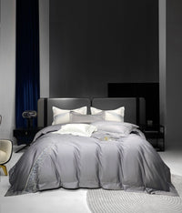 HKM-501843 Long-Staple Cotton Four-Piece Bedding Set with Embroidered Quilt Cover and Solid Color Design
