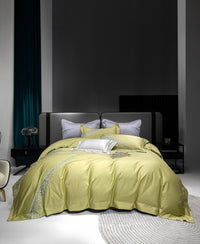 HKM-501843 Long-Staple Cotton Four-Piece Bedding Set with Embroidered Quilt Cover and Solid Color Design