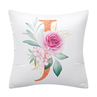 HKM-502355 Pink Floral Polyester Cushion Cover - 45x45cm Pillowcase with Botanical Design