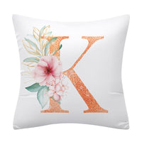 HKM-502355 Pink Floral Polyester Cushion Cover - 45x45cm Pillowcase with Botanical Design