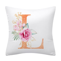 HKM-502355 Pink Floral Polyester Cushion Cover - 45x45cm Pillowcase with Botanical Design