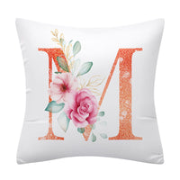HKM-502355 Pink Floral Polyester Cushion Cover - 45x45cm Pillowcase with Botanical Design