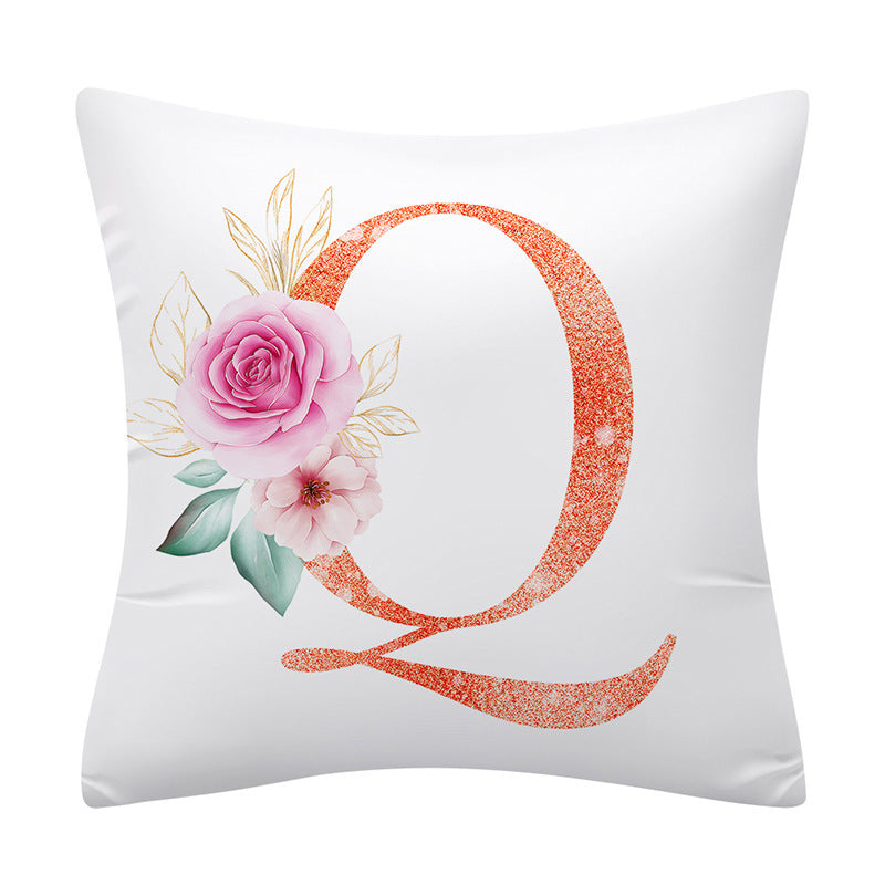 HKM-502355 Pink Floral Polyester Cushion Cover - 45x45cm Pillowcase with Botanical Design