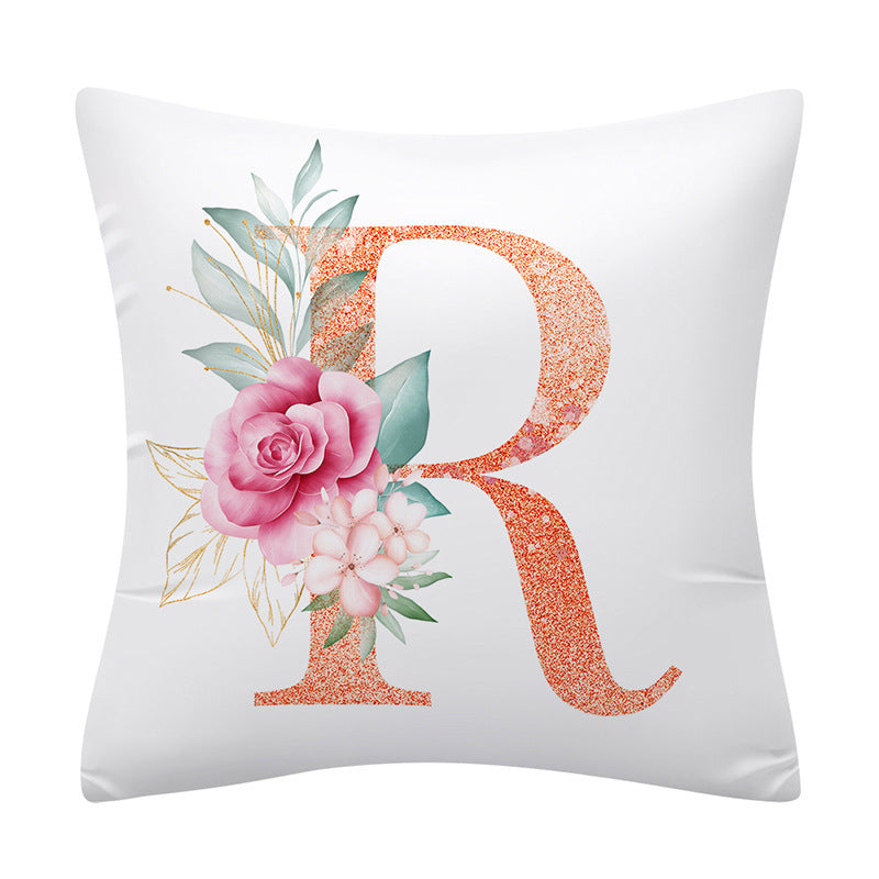 HKM-502355 Pink Floral Polyester Cushion Cover - 45x45cm Pillowcase with Botanical Design