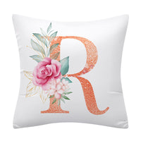 HKM-502355 Pink Floral Polyester Cushion Cover - 45x45cm Pillowcase with Botanical Design