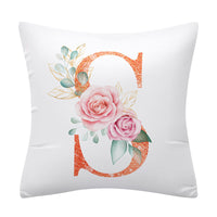 HKM-502355 Pink Floral Polyester Cushion Cover - 45x45cm Pillowcase with Botanical Design