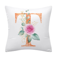 HKM-502355 Pink Floral Polyester Cushion Cover - 45x45cm Pillowcase with Botanical Design