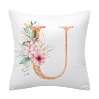 HKM-502355 Pink Floral Polyester Cushion Cover - 45x45cm Pillowcase with Botanical Design