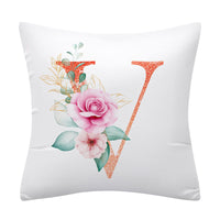 HKM-502355 Pink Floral Polyester Cushion Cover - 45x45cm Pillowcase with Botanical Design