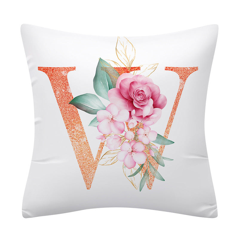 HKM-502355 Pink Floral Polyester Cushion Cover - 45x45cm Pillowcase with Botanical Design