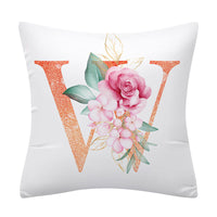 HKM-502355 Pink Floral Polyester Cushion Cover - 45x45cm Pillowcase with Botanical Design