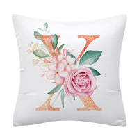 HKM-502355 Pink Floral Polyester Cushion Cover - 45x45cm Pillowcase with Botanical Design