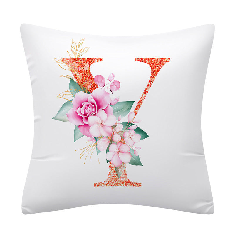HKM-502355 Pink Floral Polyester Cushion Cover - 45x45cm Pillowcase with Botanical Design