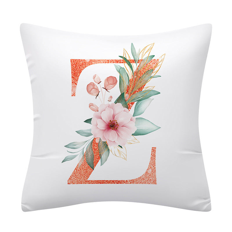 HKM-502355 Pink Floral Polyester Cushion Cover - 45x45cm Pillowcase with Botanical Design