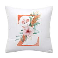 HKM-502355 Pink Floral Polyester Cushion Cover - 45x45cm Pillowcase with Botanical Design