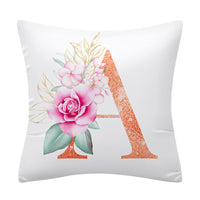 HKM-502355 Pink Floral Polyester Cushion Cover - 45x45cm Pillowcase with Botanical Design